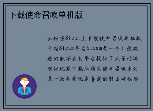下载使命召唤单机版